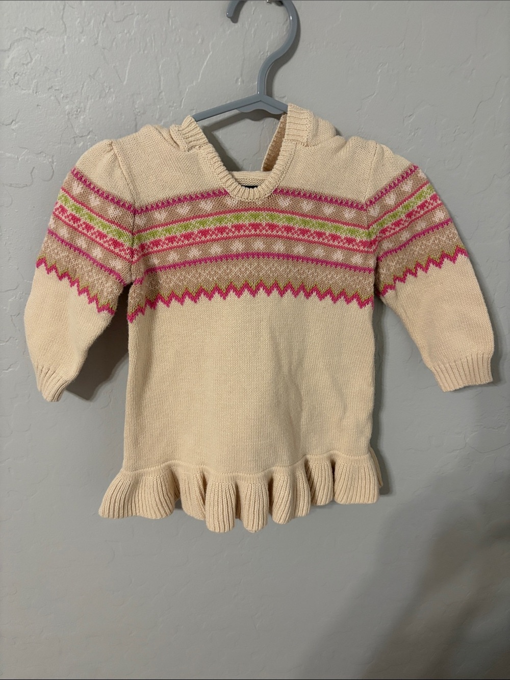 Baby GAP Cream Sweater with Pink and Green Fair Isle Accents